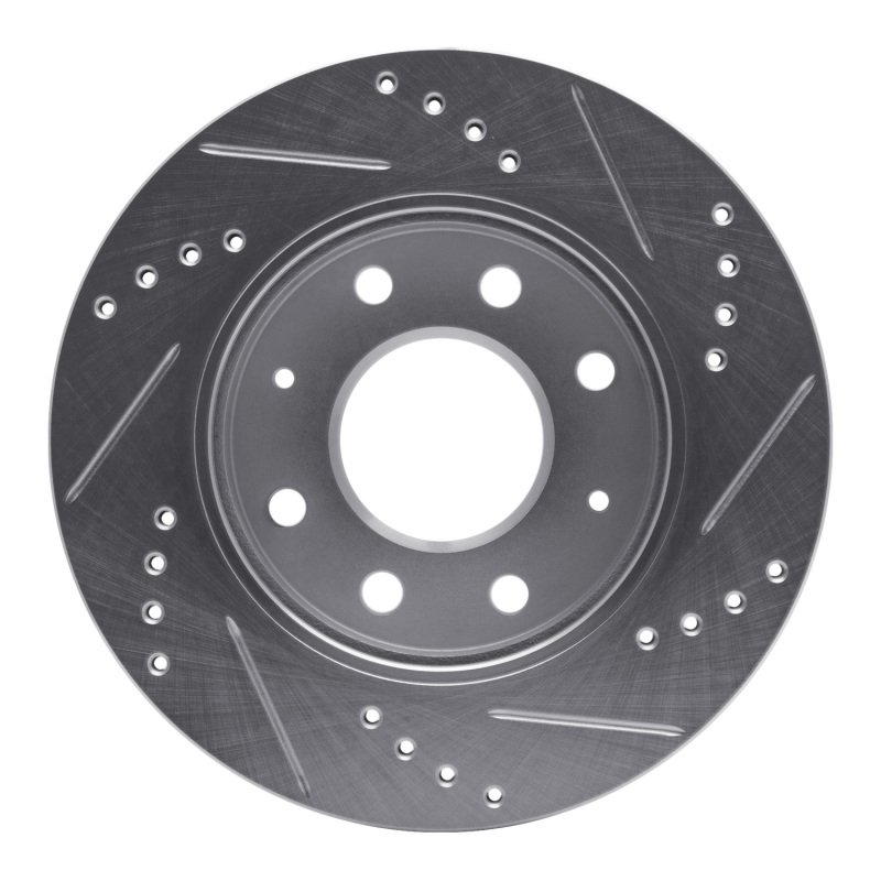 Dodge Colt Brake Rotor (1) - Front Left - R1 Concepts - Drilled & Slotted - Silver - `88-`07
